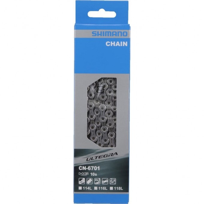 Цепь SHIMANO ULTEGRA, 6701, 10 скоростей, 114 звеньев, ампульный пин (1шт) ICN6701114 Цепь SHIMANO ULTEGRA, 6701, 10 скоростей, 114 звеньев, ампульный пин (1шт) ICN6701114